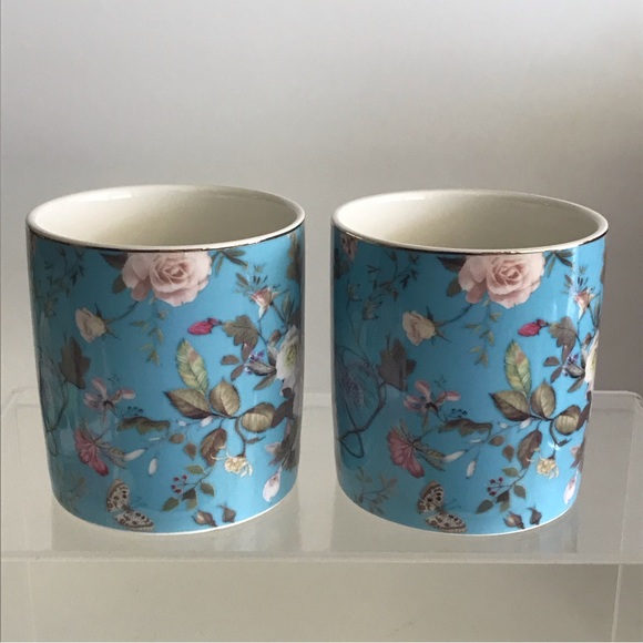 Set Of 2 GRACE TEAWARE White Peony W/Turquoise Background Small Coffee Mugs NWOT - Picture 2 of 15